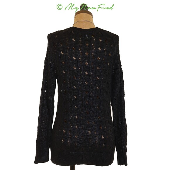 Halogen Nordstrom Sweater Top Size PM Foiled Cable Bateau Neck Black EUC B82 - Picture 3 of 3